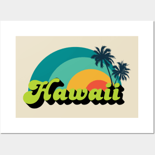 Hawaii Colorful Rainbow Sunset Palm Tree Silhouette Posters and Art